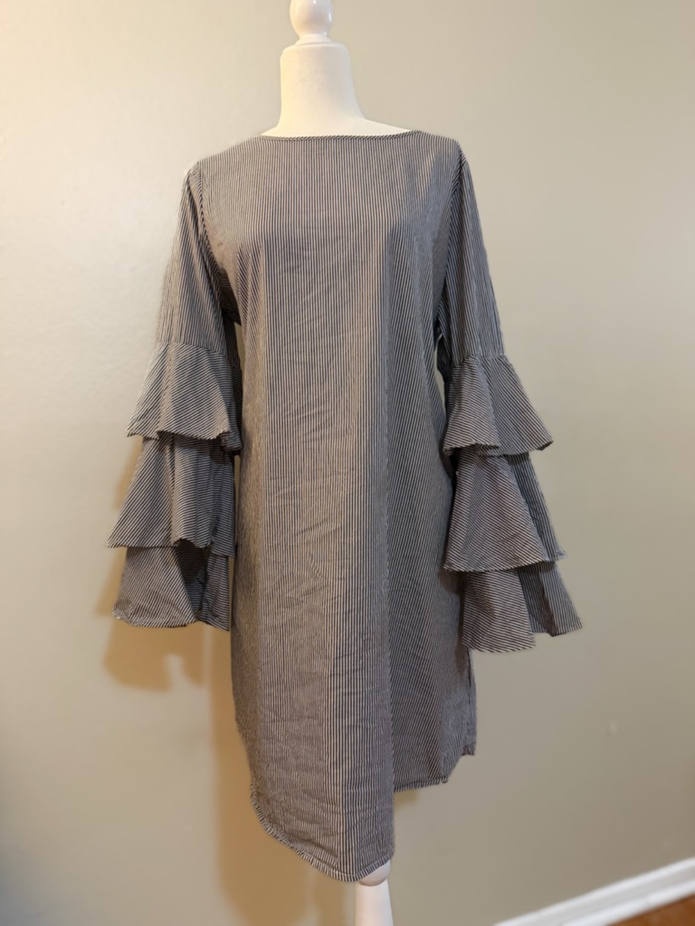 Philosophy Striped Tiered Bell Sleeve Shift Dress Cotton Size 12